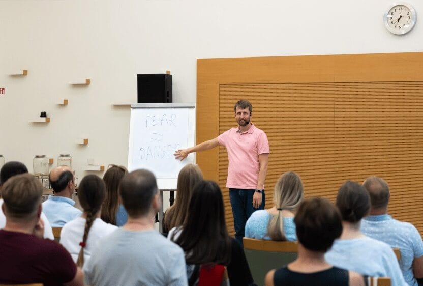 Rytis presenting to a live audience